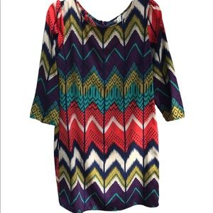 Candy Rose Colorful Chevron Pattern Midi Shift Dress Medium